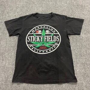 Black Cotton T-Shirt "Sticky Fields Inc." Logo Graphic